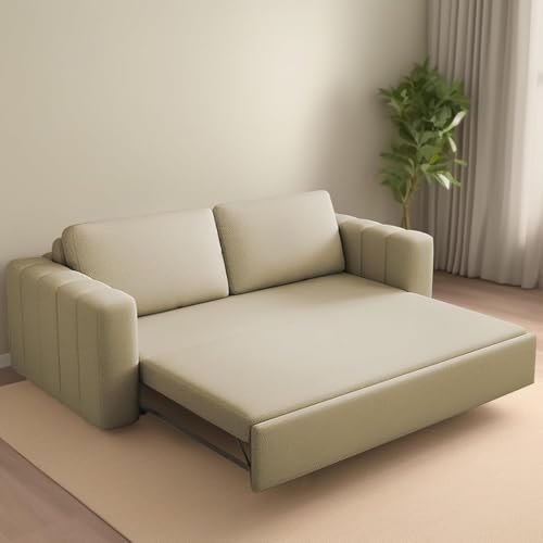Image of Cisco 3 Seater Sofa Cum Bed for Home & Living Room (Cream Fabric) | Modern Premium Fabric Sofa Set | Comfortable Convertible Sofa Bed | Furniture for Home, Office & Living Room