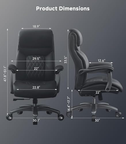 Image of Big and Tall Office Chair with Wide Area Armrest, Reclining Desk Chair with Adjustable Lumbar Support, PU Leather High Back Ergonomic Executive Computer Chair