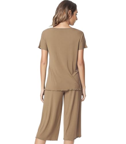 Image of NACHILA Women's Bamboo Viscose Pajama Sets Summer Cooling Short Sleeve Capri Soft Pjs Night Sweats Moisture Wicking Sleepwear