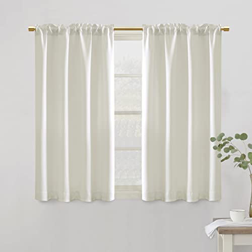 Panelsburg Cream Colored Room Darkening Curtains For Bedroom,Light Blocking Heat Reducing Rod Pocket Kitchen Window Curtains 2 Panels Set 42 Inches Long,Off White/Ivory #TOP4