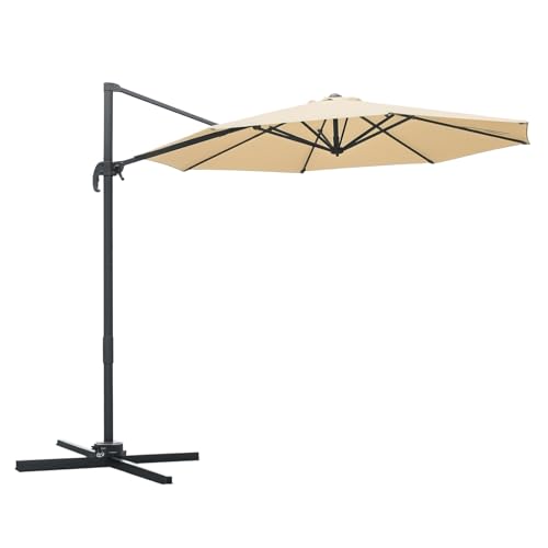 Outsunny Parasol déporté octogonal inclinable parasol rotatif 360° avec pied en croix 8 beleines manivelle inclus châssis alu. acier Ø 3 x 2,5H m beige