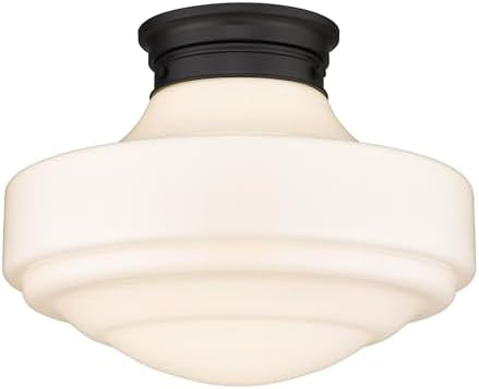 Ingalls Large Semi-Flush Matte Black with Vintage Milk Glass