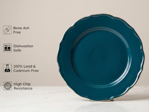 Image of Bodhi House 4-Piece Gold Rim Porcelain Quarter Plates Set | Snack & Dessert Plates | Lightweight, | Dishwasher Safe | Elegant Tableware for Dining, Parties & Gifting | Teal