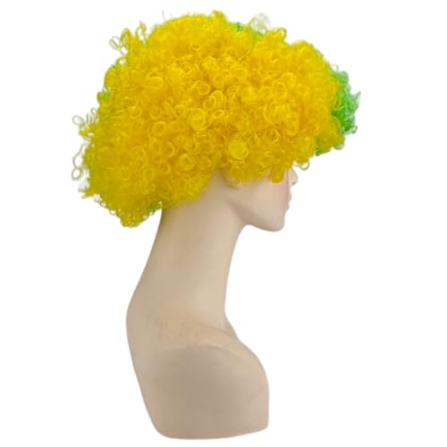Image of FREE BEAUTY Brazil Flag Colored Afro Wig for Men Women 2026 World Cup Fan Wig Soccer Fans Cheer Hair Yellow Green Afro Wigs for Football Fans for Stadium Party Cosplay (Brazil)