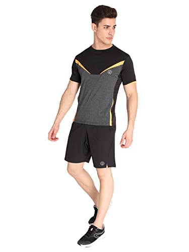 Image of CHKOKKO Men Round Neck Gym T-Shirt Black Orange Anthraa XXL