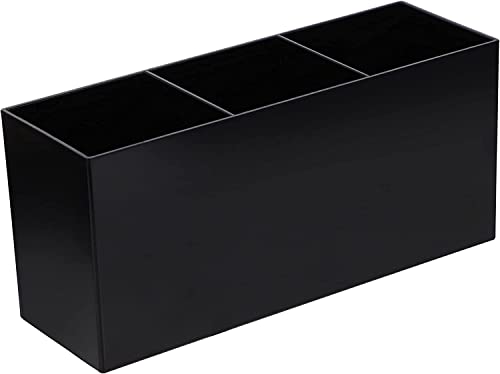 OWAYOTO Makeup Brush Organizer Acrylic Tray - 3 Slot Office Desk Stationery Holder Black Box, Schwarz