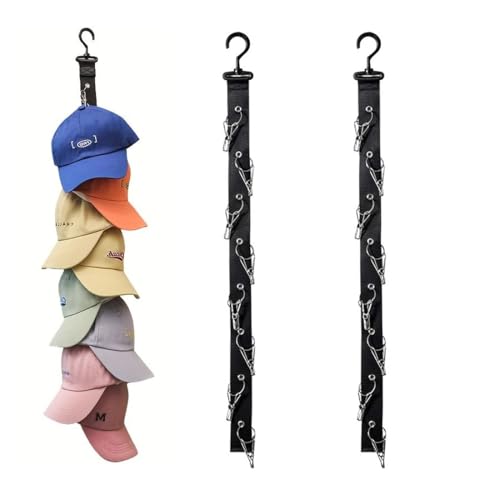 QIBZI Ganchos para sombreros,Perchero para colgar sombreros, Perchero de pared con 16 clips, Perchero para sombreros con 2 ganchos adhesivos, Perchero para todo tipo de sombreros