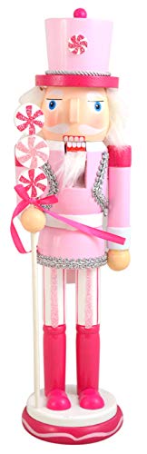 Needzo Pink Nutcracker Christmas Figure with Peppermint Hat, Assorted Styles May Vary, 14 Inch