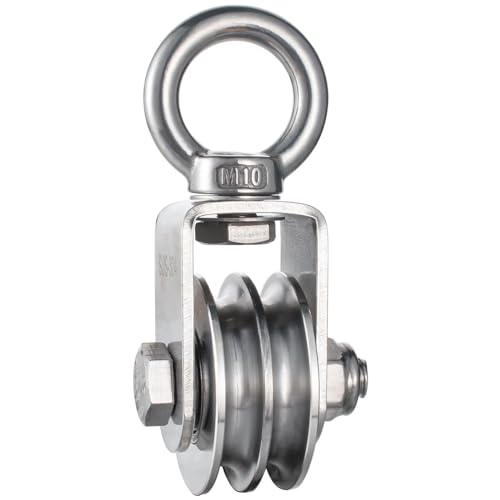 SHINICO Double Cable Pulley Block Heavy Duty Stainless Steel 1 Pack, Bearing Inside, Swivel Single Pulley Wheel, Good for Pulley Lifing System, Loading 1100lb