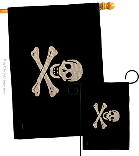 Americana Home & Garden Edward England Burlap Garden House Flag Set Coastal Pirate Ship Skull Treasure Map Carribean Jolly Blackbeard Jack Decoration Banner Small Yard Gift Double-Sided, Made in USA