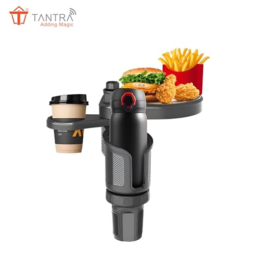 Image of TANTRA Premium Car Cup Holder with Food Tray - 2-in-1 Car Snack & Drink Organizer, Adjustable Swivel Arm, Universal Fit, Detachable Tray for Front Seat Travel,Car Interior Accessories