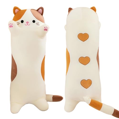AMOZO Long Cat Plush Pillows, Cute Cat Stuffed Animal Kitten Soft Huggable Cat Plush Toys Pillow for Kids and Adults, 1pcs, 70cm/ New Beige