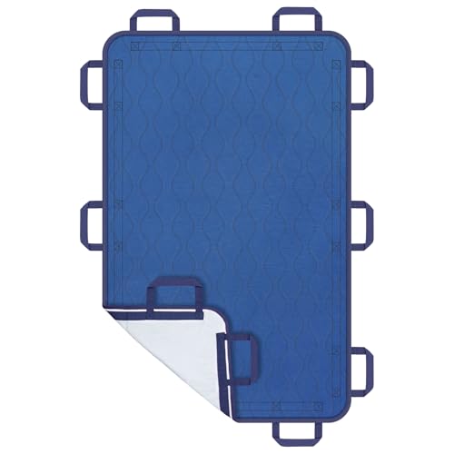 Image of Multipurpose Positioning Bed Pad 31 x 47 inch with Reinforced 10 Handles -Washable, Waterproof, Reusable Pad for Elderly, Bedridden, Transfer, Repositioning, Incontinence & Mattress Protection, Navy Blue