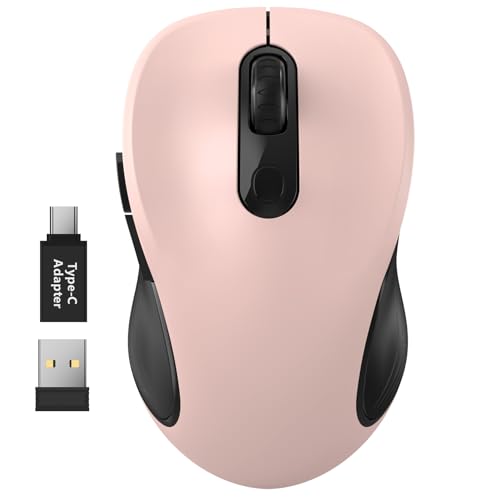 Image of WisFox 2.4G Wireless Mouse for Laptop, Ergonomic Computer Mouse with USB Receiver and Type-C Adapter, 3 Adjustable Levels DPI, 6 Button Cordless Wireless Mice (Pink)