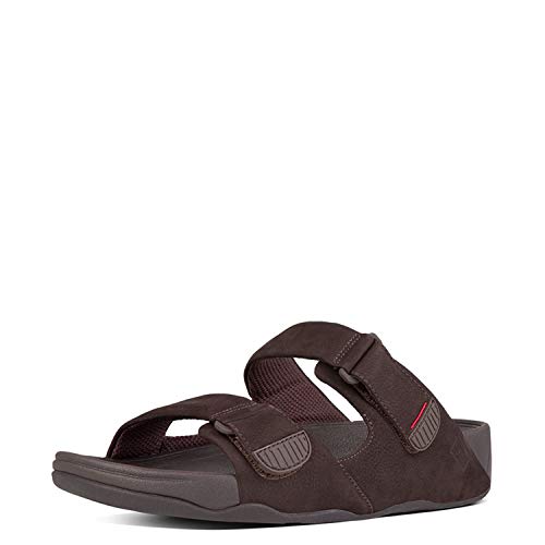FitFlop Men's GOGH MOC ADJUSTABLE MEN’S SLIDE SANDALS Sandal, chocolate brown, 8 M US
