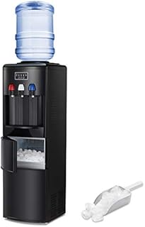 Antarctic Star 2-in-1 Water Cooler Dispenser with Built-in Ice Maker, Freestanding Hot Cold Top Loading Water Dispenser, 2, 3 or 5 Gallon Bottle with Child Safety Lock (Black)
