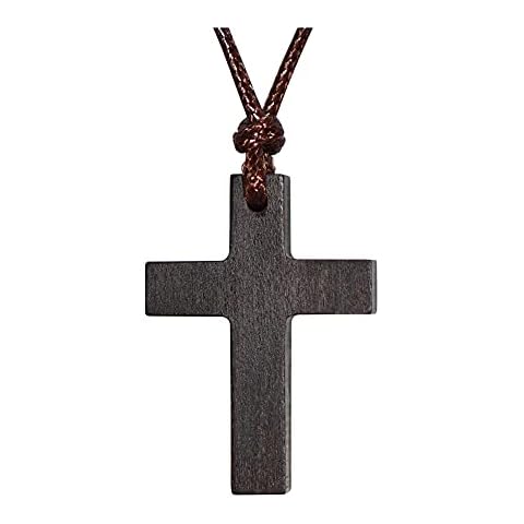Natural Ebony Wood Cross Pendant Necklace for Men Women Boy Girl Gift Wooden Necklace Cover