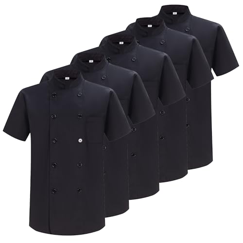 MISEMIYA 5 Stück MZ-5-8421B Chef's Jacket, Schwarz, 4XL (5er Pack) Men's