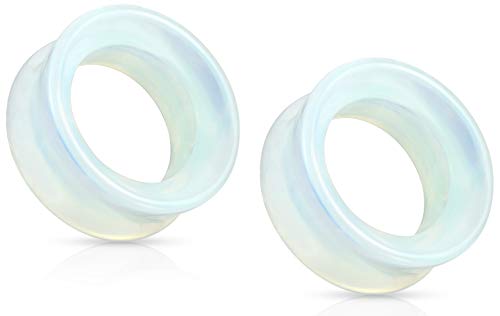 Pierced Owl - Opalite Stone Double Flared Saddle Tunnels, Sold as a Pair
