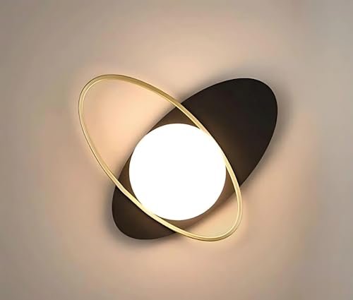 Applique LED da Parete G9, Design Moderno Nero e Oro, Sfera Opalina, Luce Diffusa per Camera, Soggiorno, Corridoio, Ingresso, Lampada Decorativa in Metallo Elegante (Sfera fissa)