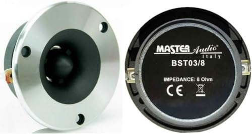 2 Super Tweeter MASTER AUDIO BST03/8 con 120 vatios rms y 240 vatios máx con 9,60 cm de diámetro 99 db 8 ohmios en casa con Profundidad de Solo 3,60 cm, el par