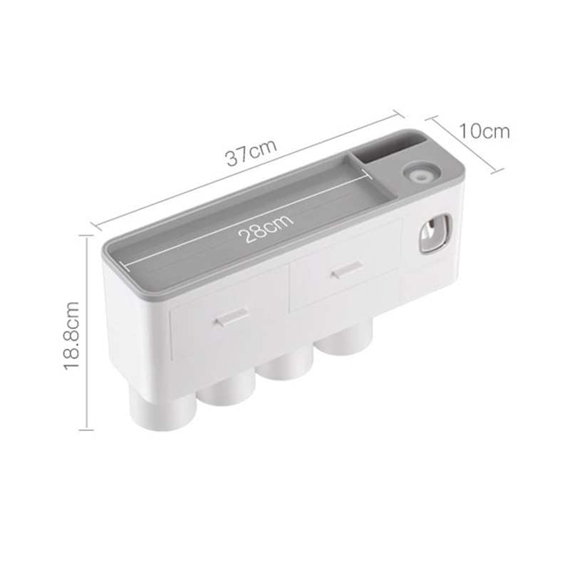 lyrlody Portaspazzolino da Parete Portaspazzolino Magnetico in Plastica con Dispenser per Dentifricio 4 Tazze Capovolte Cassetto Portaoggetti per Bancone del Bagno Uso a Parete da Parte della