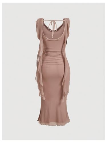 Image of GORGLITTER Women's Cowl Neck Midi Dresses Summer Ruffle Open Back Fishtail Cocktail Birthday Party Going Out Sun Dress