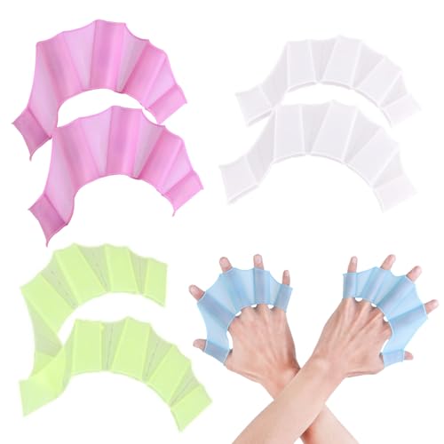 Peiyee 4 Par Aletas de Natación de Mano,Guantes Acuáticos Aletas de Natación con Palma,Guantes de Natación de Silicona,Aletas de Natación para Nadar Buceo para Niños Mujeres Hombres (S/M/L) (S)