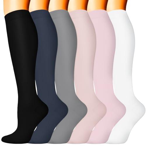 Image of Sooverki Compression Socks for Women & Men 6 Pairs is Best Supportive Knee High Stockings for Circulation, Travel, Nurses