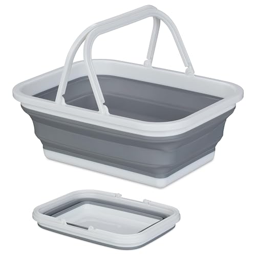 BritVibe Collapsible Washing Up Bowl with Handles Foldable Washing Up Bowl for Camping Caravan & Kitchen Pop Up Silicone Wash Bowls Rectangular Folding Basin for Home & Outdoor Use