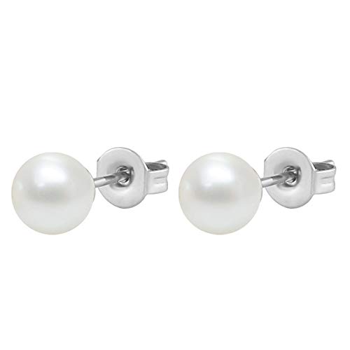2 Pares Pendientes de Perlas Blanca Plata de Ley 925 para Mujeres, Cierre Presión Hipoalergénicas, Pendientes Perlas Cultivadas Agua Dulce