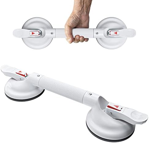 Decare Heavy Duty Suction Cup Grab Bars for Bathtubs and Showers, Safety Shower Grab Bars for Seniors, Portable Shower Handles for Elderly (Max 262 LBS), Easy Assembly No Drilling (17 Inch, White)