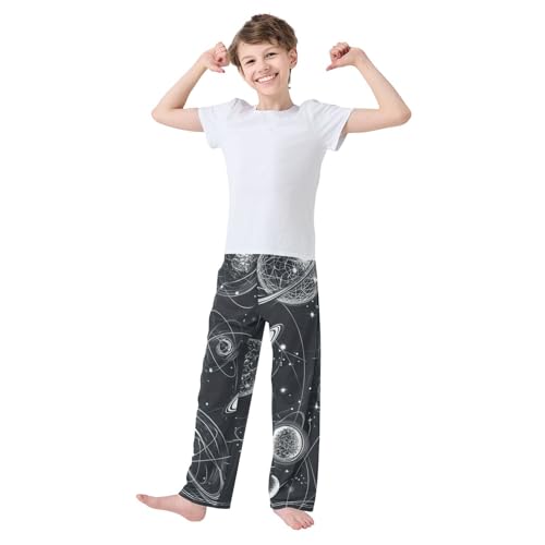 ZZXXB Planet Print Boys Long Pants Soft Trousers Elastic Waist Kids Lounge Bottoms with Pockets S-XL2
