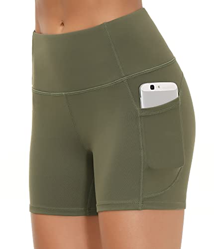 Image of THE GYM PEOPLE High Waist Yoga Shorts for Women's Tummy Control Fitness Athletic Workout Running Shorts with Deep Pockets