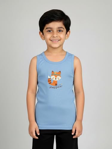 Image of KiddoPanti Boys 100% Cotton Vest Pack of 3 | Cotton 1x1 Rib Knit Sleeveless Innerwear | Soft & Breathable Kids Vest