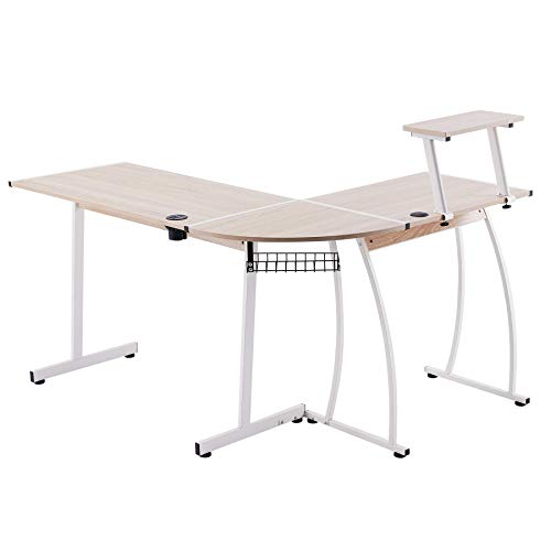 CO-Z L Shaped Computer Desk with Detachable Monitor Stand 63 Corner Desk with USB Charging Station and Cable Management Space-Saving Home Office Desk Simple Modern Gaming Desk Oak
