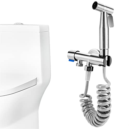 La Mejor Selección de Grifos de bidé - solo los mejores. 42 Laelr - Pulverizador de bidé para inodoro de acero inoxidable, kit de rociador de agua de mano con manguera de resorte retráctil, ducha portátil, grifos de bidé para baño de...