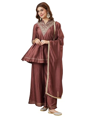 Image of MOKOSH Women's Silk Embroidery Kurta Sharara with Dupatta | Kurta Set | Embroidered |Indian Kurta Outfit with Sharara | 3 Piece Outfit |Straight Ethnic Suit 4 Colour Options Available