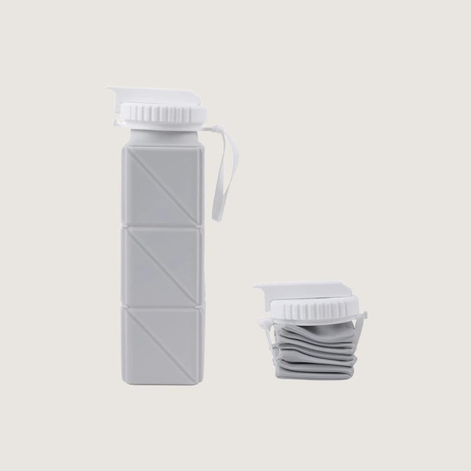 Foldable Water Bottle With Lid Leak Proof Silicone Travel Suitable For Gym Hiking Driving 620ML Grey