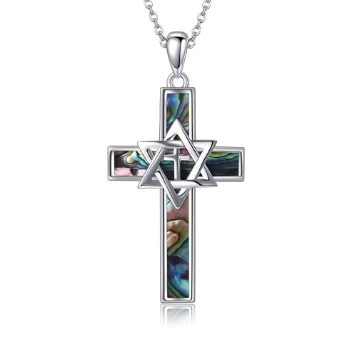 YFN Sterling Silver Star of David Cross Tree of Life Pendant Necklace Jewish Judeo Christian Religious Jewelry for Women Men