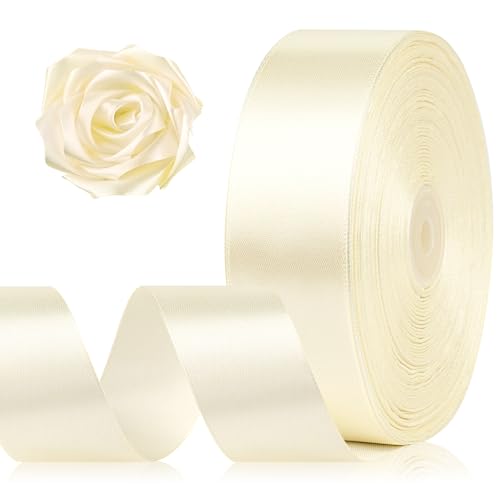 1-1/2 Inch 100 Yards Ivory Satin Ribbon Solid Fabric Ribbon Roll for Flower Bouquet Gift Wrapping Roses Making Handmade Crafts