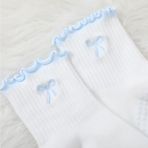 Image of Jeyiour Summer Cute Pilates Socks Women Bow Nonslip Ruffle Yoga Socks with Grip Barre Pilates Gift for Work Dance Fitness