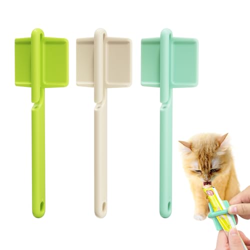 3pcs Cat Strip Feeders, Kitten Strip Squeeze Spoon for Wet Food and Liquid Snack, Cat Lickable Puree Treat Food Dispenser Pet Food Mixing Spoon Feeding Scoop for Pets (Blue & Green and White