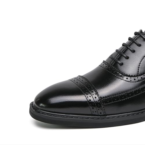 Santimon Men’s Wingtip Brogue Oxford Dress Shoes Leather Lace-Up Formal Footwear for Office, Weddings, and Casual Events, Black/Brown2