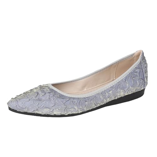 Chaussures plates confortables type ballerines bleues à bout pointu femme