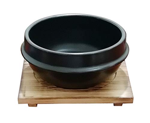Korean Premium Ceramic Black Casserole Clay Pot No Lid,For Cooking Hot Pot Dolsot Bibimbap and Soup (40OZ)