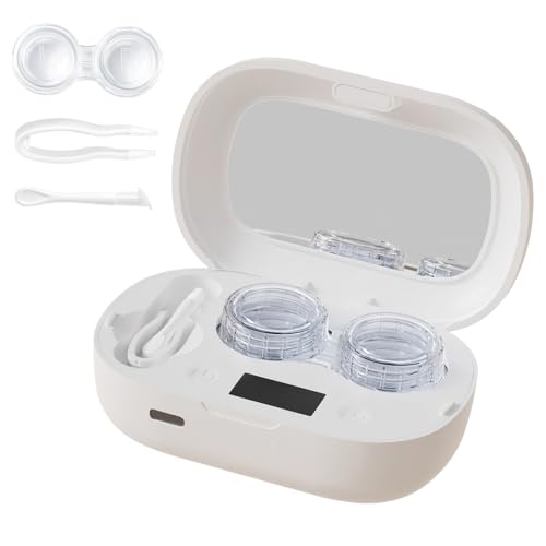 Dexmary Ultrasonic Contact Lens Cleaner Contact Lens Cleaner Machine with 3 Timing Modes Portable Ultrasonic Cleaner with Mirror & LED Timer Display for Disposal Soft Lens Hard Lens Contact Lens