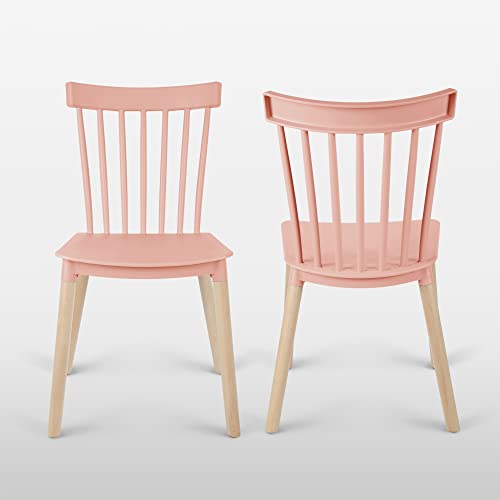 Simpol Home Dsw Armless Modern Plastic Chairs With Wood Legs For Living, Bedroom, Kitchen, Dining,Lounge Waiting Room, Restaurants, Cafes, Set Of 4, Pink Light #TOP4