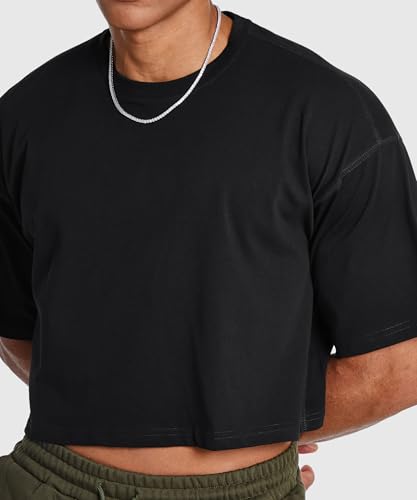 Ouber Men's Short Sleeve Crew Crop T Shirts Cotton Muscle Bodybuilding Shirts4