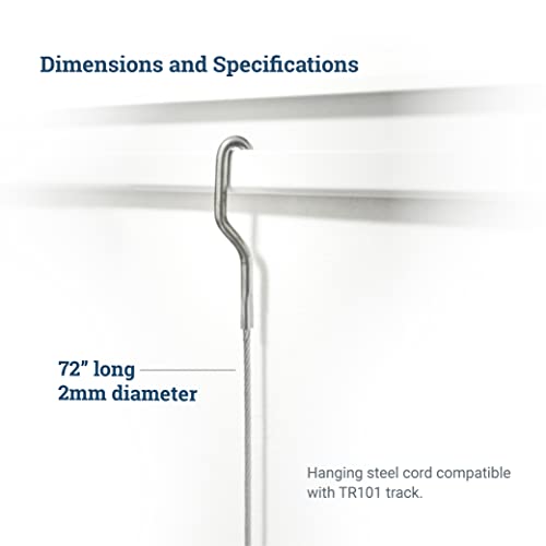 Image of Steel Picture Hanging Cord 2mm Diameter 72-Inch with Large Hook - Compatible with TR101 Wall Track Picture Hanging System - Supports Up to 28 lbs - 5 Pack